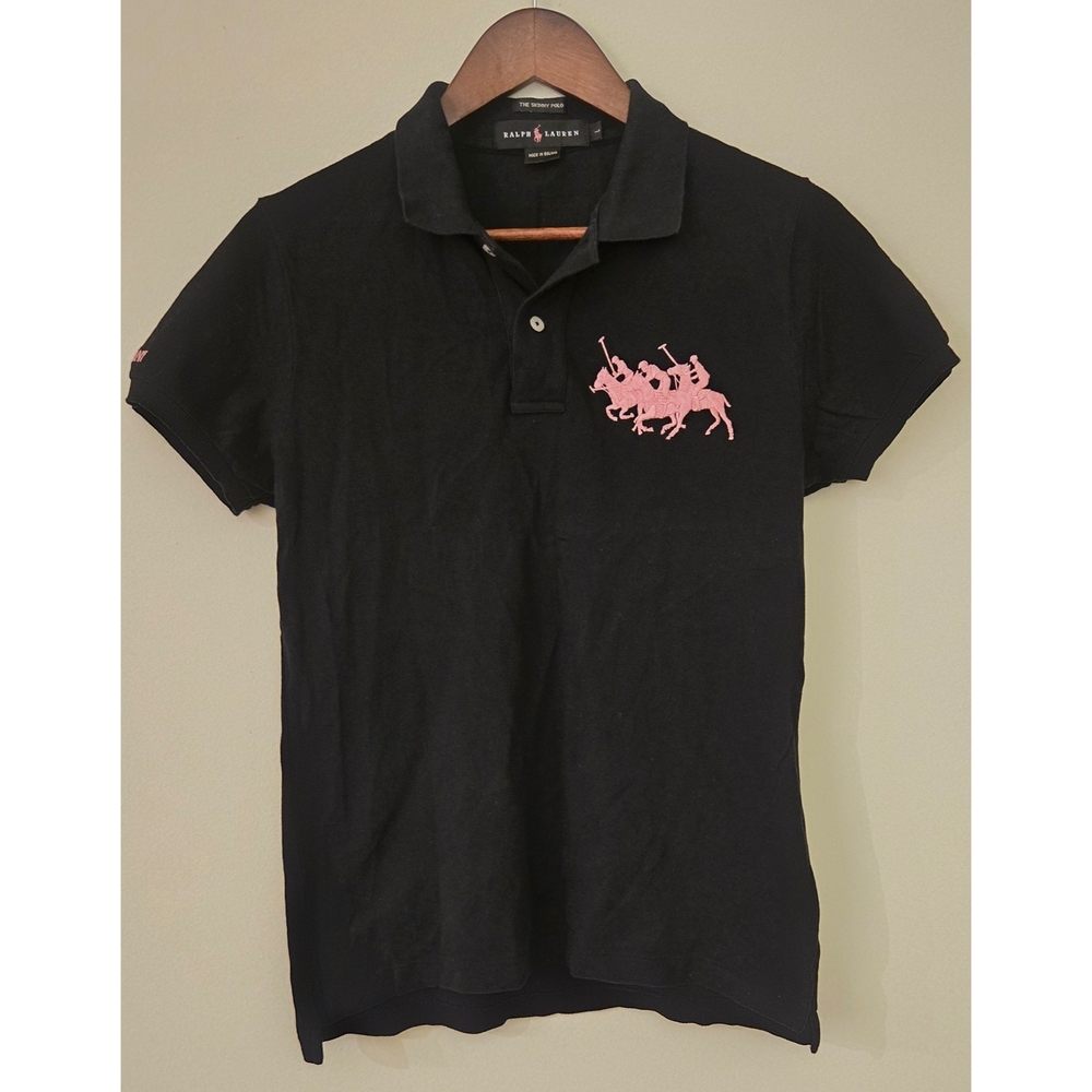 VTG RARE Ralph Lauren Pink Pony Breast Cancer Slim Fit Polo Shirt Sz M 8 10